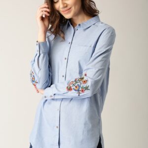 ESPRIT Women Blue Regular Fit Solid Casual Shirt