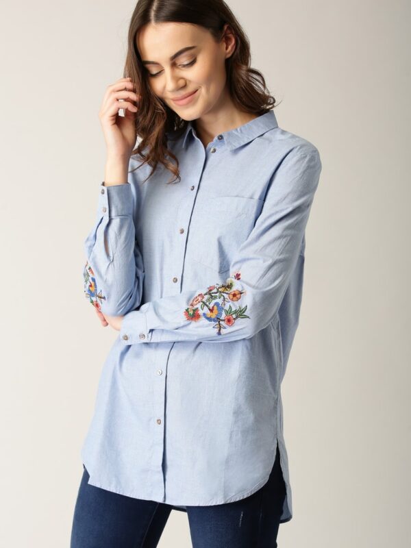 ESPRIT Women Blue Regular Fit Solid Casual Shirt