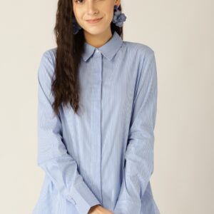 MANGO Women Blue Regular Fit Striped Casual Shirt