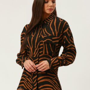 MANGO Women Black & Mustard Brown Tiger Print Shirt