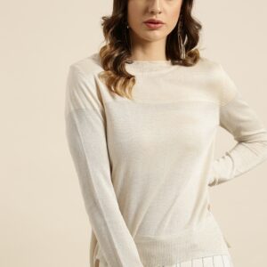 Moda Rapido Women Coloured Solid Styled Back Top With Shimmer Effect