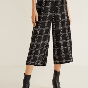 MANGO Women Black & White Regular Fit Checked Culottes