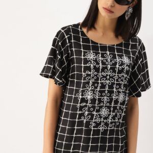 DressBerry Women Checked Pure Cotton Top