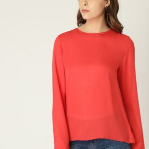 MANGO Women Coral Solid Top