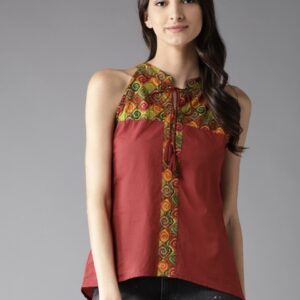 HERE&NOW Women Solid High-Low Pure Cotton Top