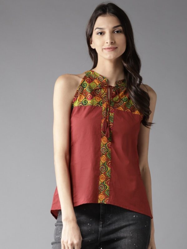 HERE&NOW Women Solid High-Low Pure Cotton Top