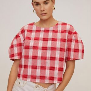 MANGO Women  Checked Pure Cotton Top