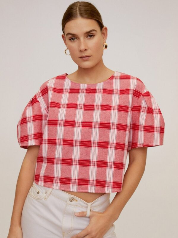 MANGO Women  Checked Pure Cotton Top