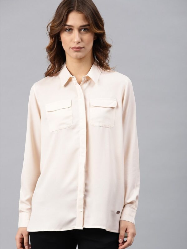 French Connection Women Coloured Regular Fit Solid Casual Crepe Shirt