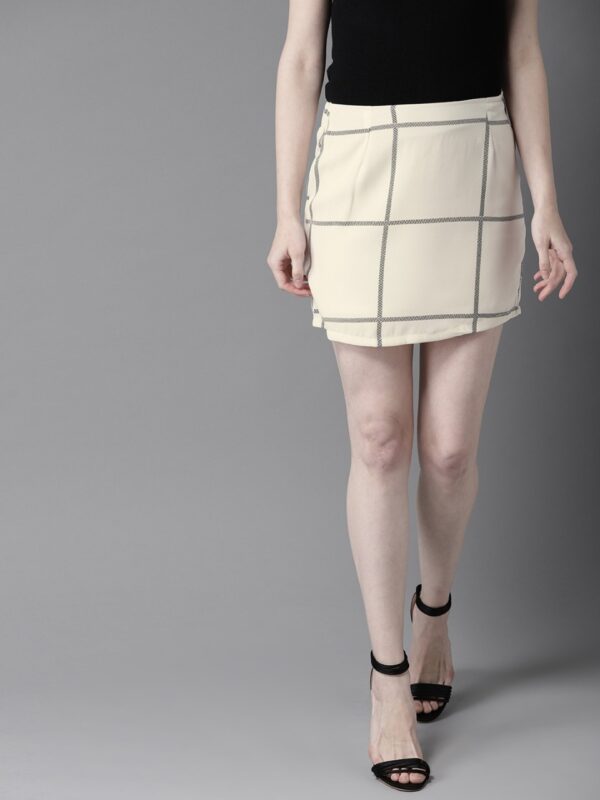 HERE&NOW Women Checked Mini Straight Skirt