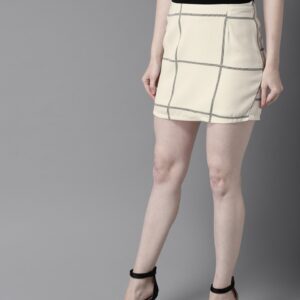 HERE&NOW Women Checked Mini Straight Skirt