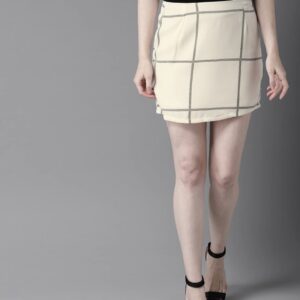 HERE&NOW Women Checked Mini Straight Skirt