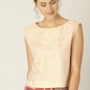 MANGO Women Beige Striped Boxy Top