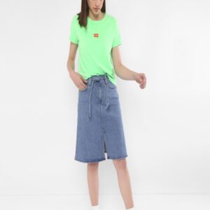 Levis Women Blue Solid Denim A-Line Pure Cotton Skirt