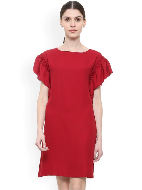 Allen Solly Woman Red Solid A-Line Dress