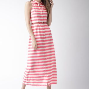 Mast & Harbour White & Pink Striped Maxi Dress