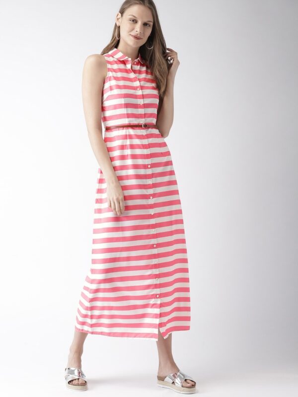 Mast & Harbour White & Pink Striped Maxi Dress