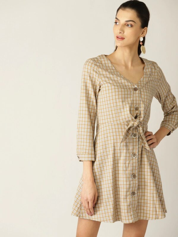 MANGO Women Checked A-Line Dress