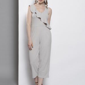 DOROTHY PERKINS Solid Ruffled Basic Cropped Jumpsuit