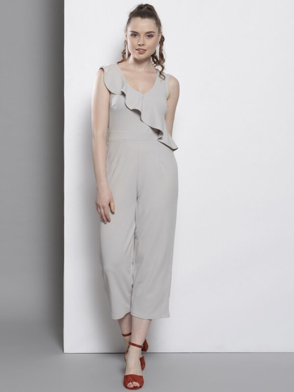 DOROTHY PERKINS Solid Ruffled Basic Cropped Jumpsuit