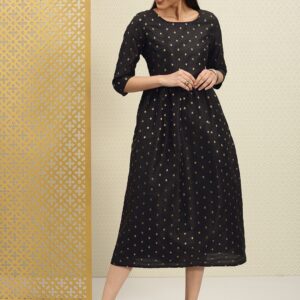 House of Pataudi Women Embroidered Fit and Flare Dress