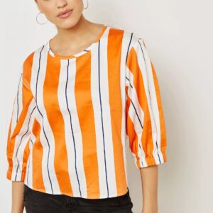 MANGO Striped Balloon Sleeve Top