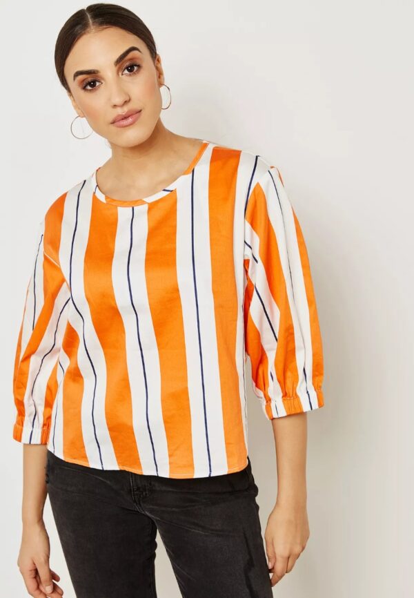 MANGO Striped Balloon Sleeve Top