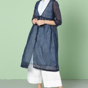 House of Pataudi Women Navy  Solid Layered A-Line Kurta