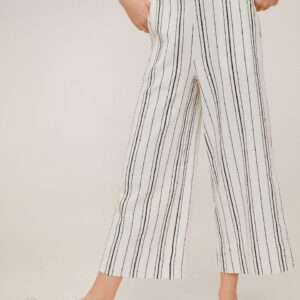 MANGO Women  Regular Fit Striped Parallel Cropped Trousers