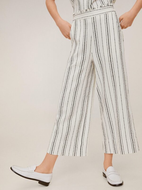 MANGO Women  Regular Fit Striped Parallel Cropped Trousers