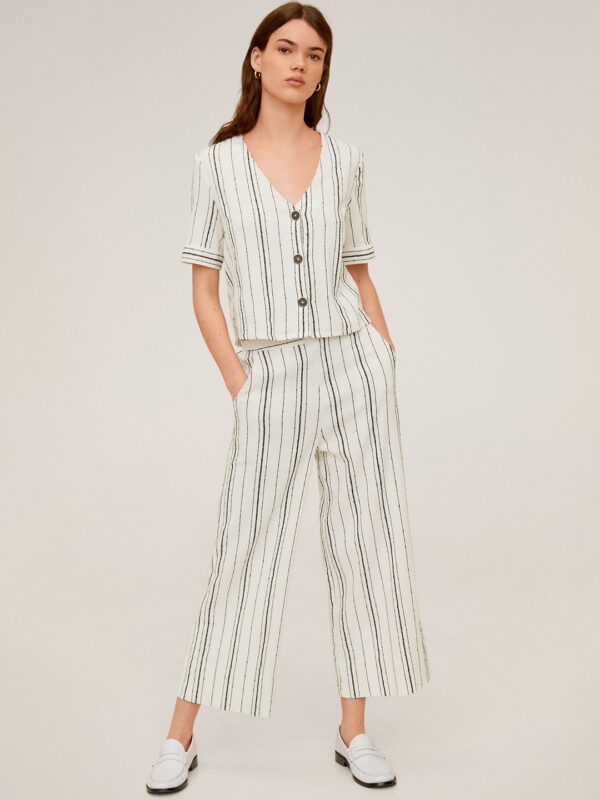 MANGO Women  Regular Fit Striped Parallel Cropped Trousers