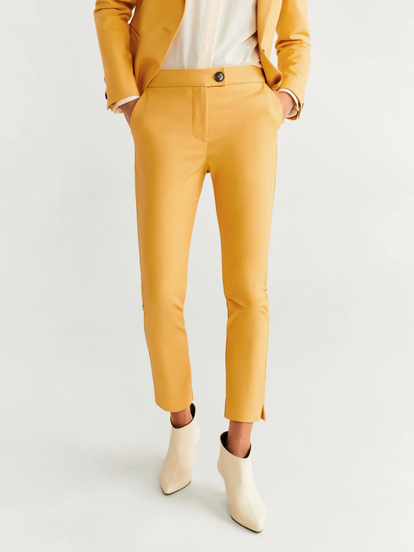 MANGO Women Solid Cropped Regular Sustainable Trousers