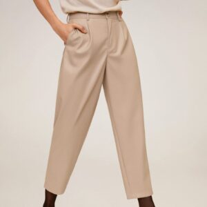 MANGO Women  Regular Fit Solid Coated Cropped Regular Trousers