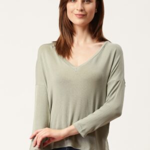 MANGO Women Solid V-Neck T-shirt