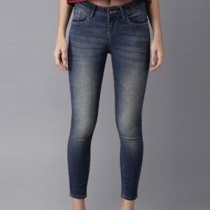 HERE&NOW Women Skinny Fit Mid-Rise Cropped Clean Look Stretchable Jeans