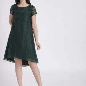 Chemistry Women Green Self Design A-Line Dress