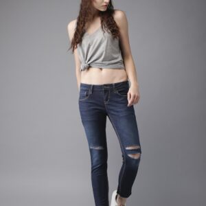 HERE&NOW WomenSkinny Fit Mid-Rise Slash Knee Stretchable Jeans