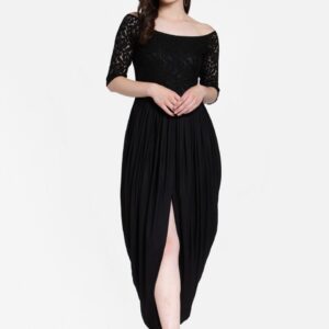 Cation Women Black Solid Lace Maxi Dress