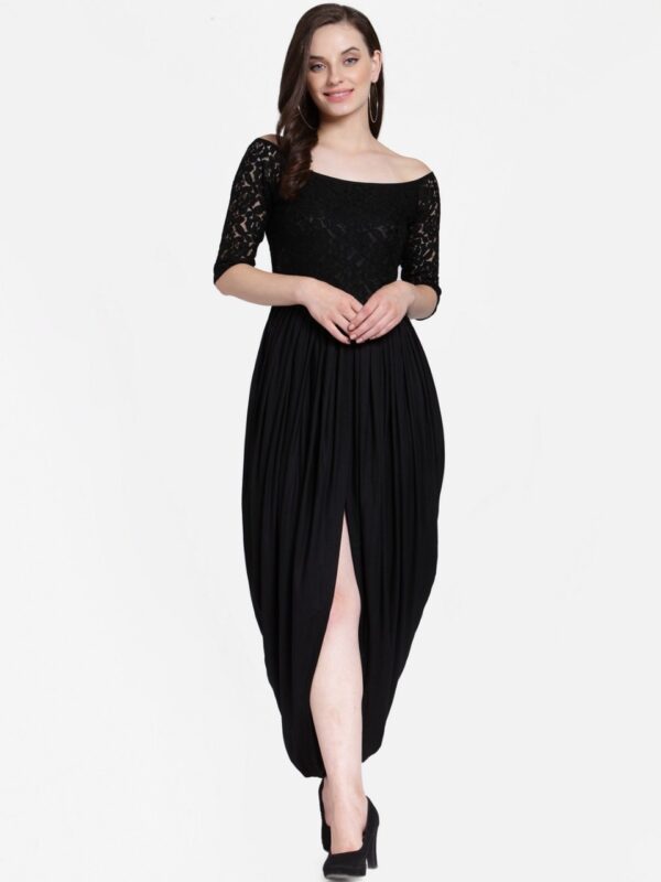 Cation Women Black Solid Lace Maxi Dress