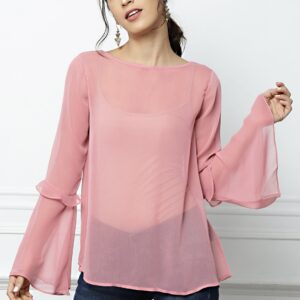 all about you Solid Styled Back Sheer Top