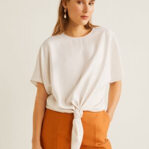 MANGO Women Solid Boxy Top with Front Tie-Up