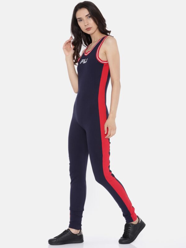 FILA Navy Blue & Red Solid Basic Jumpsuit