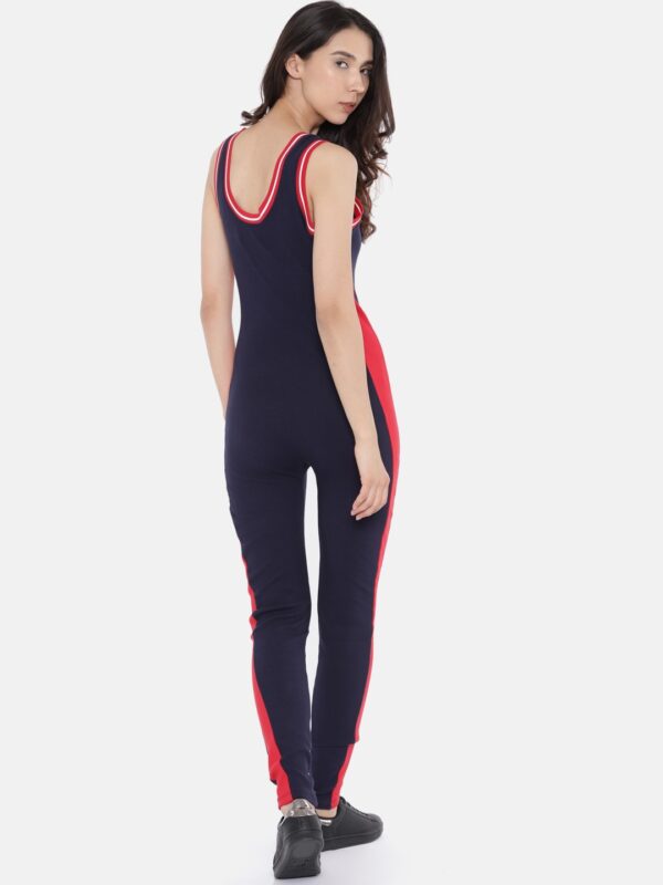 FILA Navy Blue & Red Solid Basic Jumpsuit