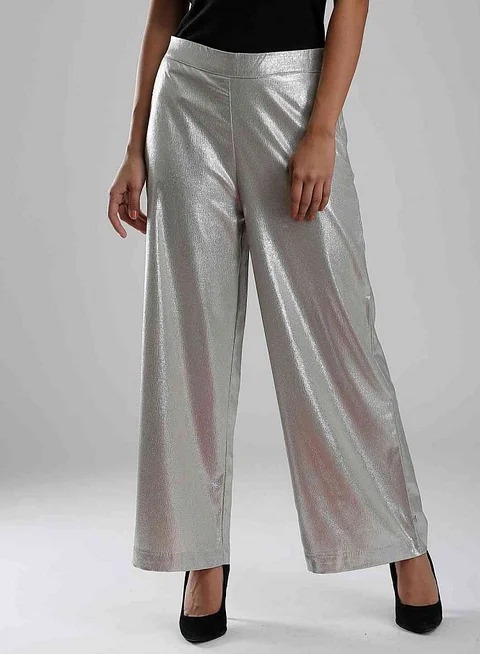 W for Women Silver Shimmery Palazzo Pants