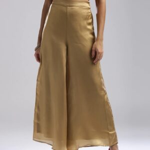 W Wishful by Women Golden Solid Flared Palazzos