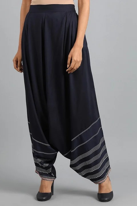 W for Women Blue Draped Palazzo Pants