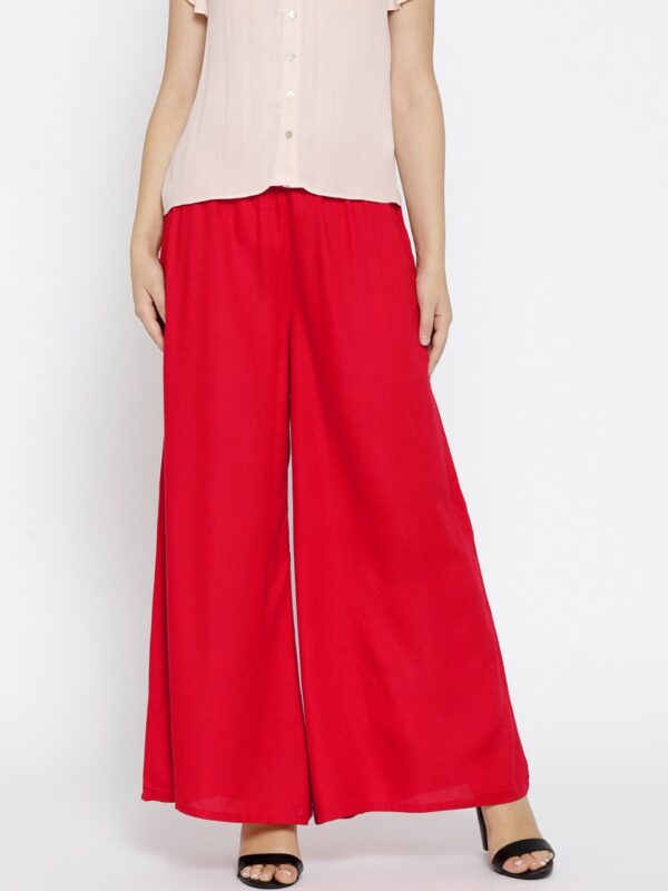 Melange by Lifestyle Women Red Wide Leg Solid Palazzos