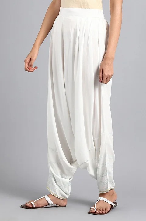 W for Women White Draped Palazzo Pants