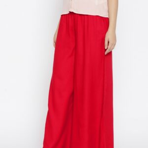 Melange by Lifestyle Women Red Wide Leg Solid Palazzos