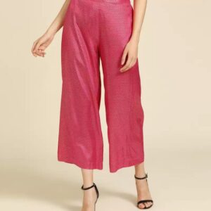 W  Regular Fit Women Pink Cotton Viscose Blend Trousers